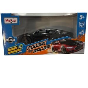 Maisto Bugatti Power Racer Pull-Back Die-Cast Metal Car Black NEW IN BOX Toy Car